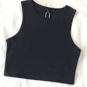 BLACK RACERBACK CROPPED TANK TOP ALL COTTON SIZES L, XL, XXL SLEEVELESS